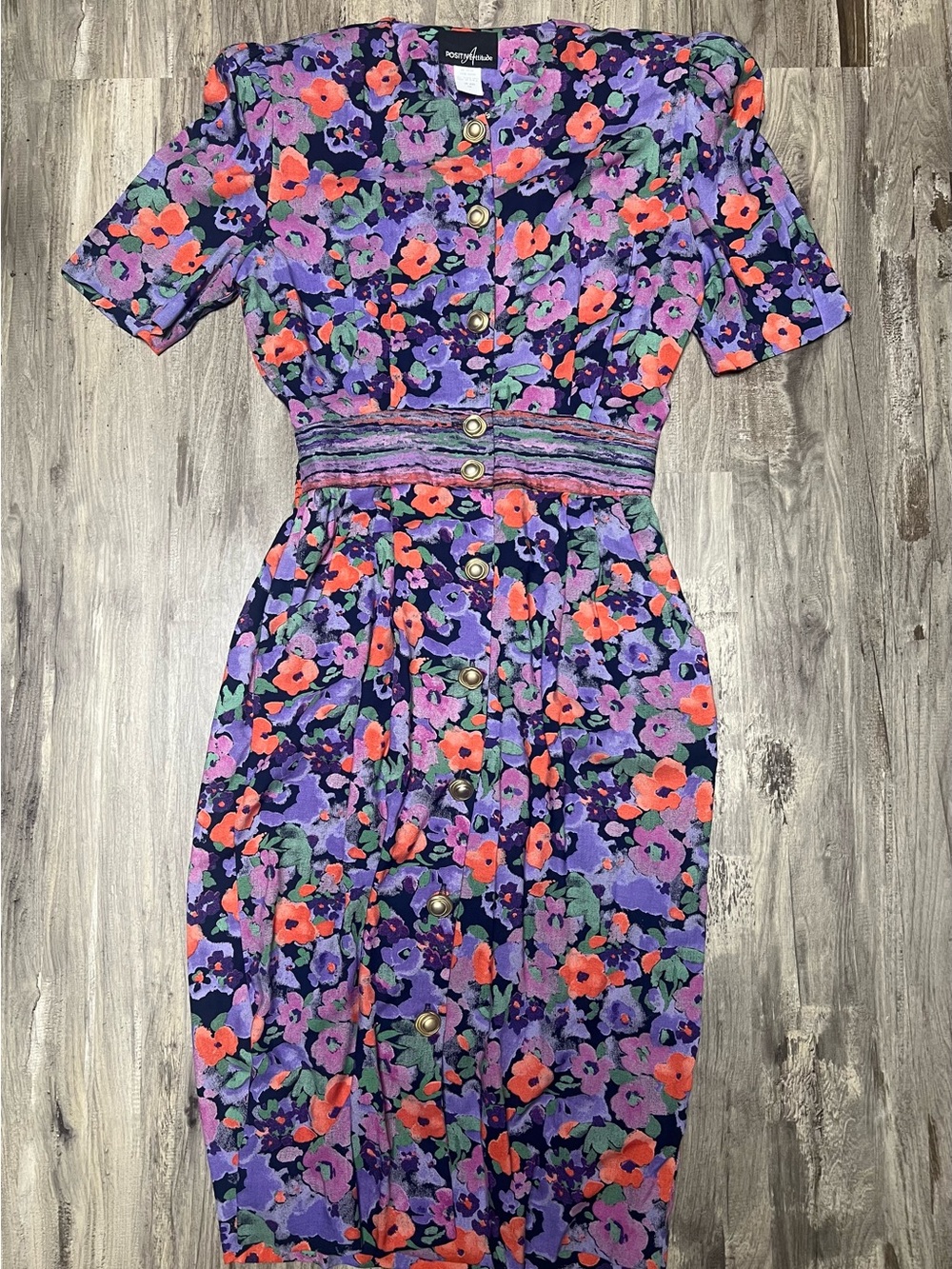 Vintage 80s 90s Positive Attitude Floral Rayon Midi Dress Small